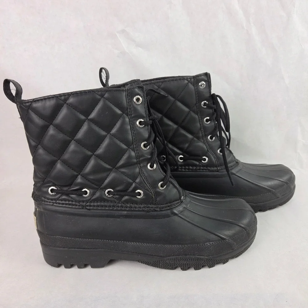 Sperry Saltwater Quilted Duck Bootie Black Womens 7 Rain Boots Gorpcore Preppy